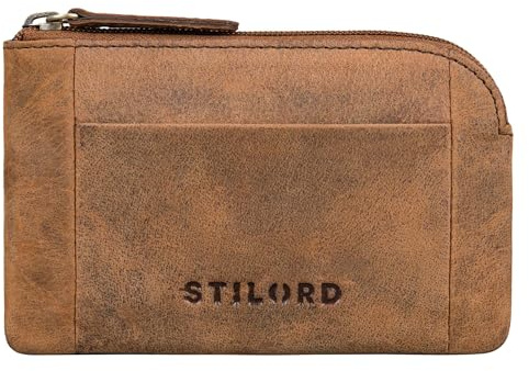 STILORD Jannik Vintage Schlüsselmäppchen Leder Schlüsseletui mit Extra Münzfach | Schlüsselmäppchen Echtleder Schlüsseltasche mit Reißverschluss | Mit RFID Schutz Farbe:Sepia - braun Plain