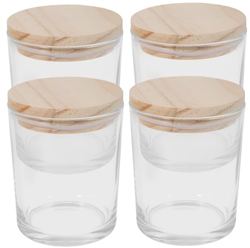 POPETPOP Pots à Bougie en Verre 200ml avec Couvercles en Bambou, 4 Pièces