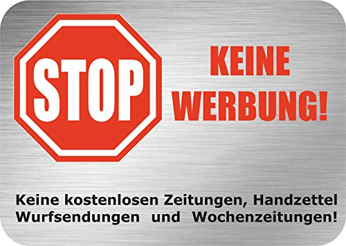 INDIGOS UG - Edelstahl-Optik - Briefkastenaufkleber im hochwertigen Edelstahllook - Bitte keine Werbung Aufkleber - einzeln ablösbar - für den Briefkasten - 75x42-1 Stück