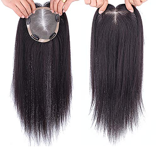 Instant Human Hair Topper Wiglets Haarteile für dünner werdendes Haar, 12,7 x 14 cm, Mono Crown Topper mit Clips für Frauen, 30,5 cm, Dunkelbraun