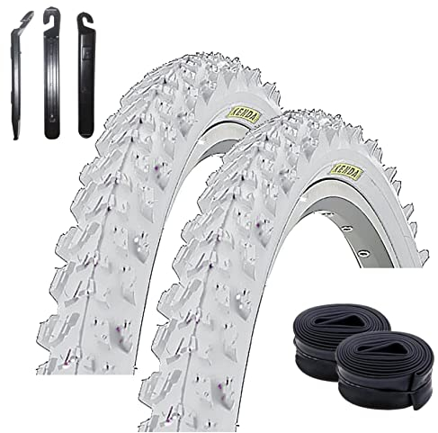 2 x Kenda K-829 26 MTB Fahrradreifen in Weiß 50-559 (26 x 1.95) + 2 passende Schläuche DV inkl. maxxi4you Reifenheber