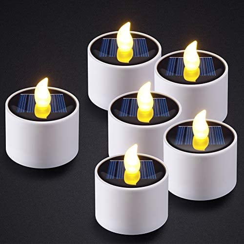 PChero Solar Rechargeable Candles Outdoor Waterproof, 6pcs LED Electric Tea Lights Battery Candles Flickering for Garden Patio Lantern Window Camping Home Decor
