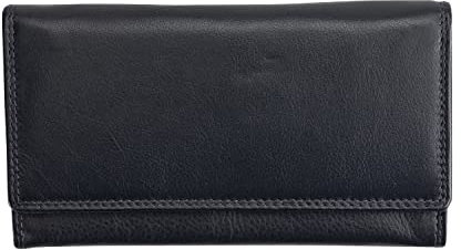 Josephine Osthoff Geldbörse Damen Leder Länglich Portemonnaie mit Reißverschluss KleinGeldbörse Kreditkartenetui RFID-Schutz Geldbeutel mit Münzfach (904), Farbe:Marine