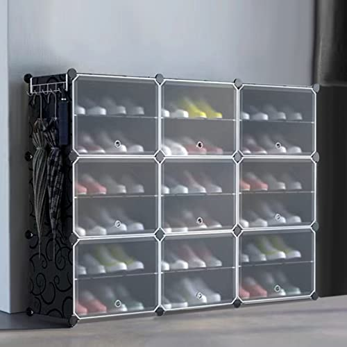 YUENFONG Schuhregal Schuhablage Schuh Organizer Schuhregale aus Kunststoff mit durchsichtig Tür, Schuhschrank Platzsparend Schuhboxen, für Schuhen, Spielzeug, Kleidung(122×32×93cm)