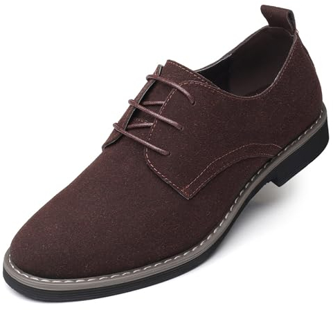Asifn Oxford Zapatos Casuales con Cordones de Cuero de Gamuza clásico para Hombre Zapatos Bajos de Terciopelo de Negocios británicos Transpirables (Marrón,46 EU