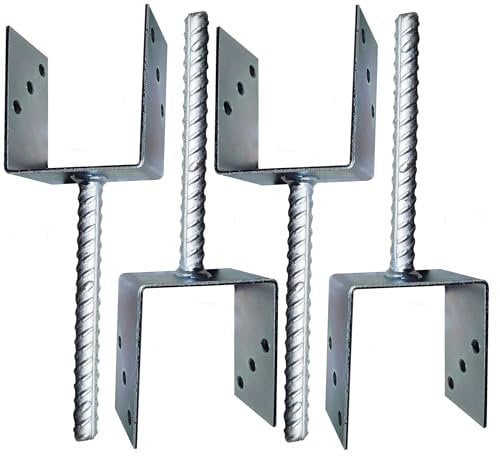 4 x Fence Posts Support U Type Pergola Brackets Extender Foot Shaped Concrete in U Heavy Duty Posts Anchor Tool Spikes Steel Galvanised 4mm Thick 100 x 100 x 60mm- 4 Inch x 4 Inch x 2.3 Inch