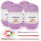 Coopay 4 Stück Einfach Garn Zum Häkeln für Anfänger - Gut Sichtbare Maschen Mit Häkelzubehör, Baumwoll-Nylon-Garn Zum Stricken (4 X 50 g), Helles Lila