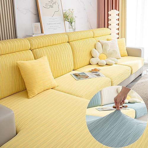 Magic Sofa Cover, Universal Ice Silk Elastic Sofa Cover, Anti-Slip Couch Cushion Covers, High Stretch Sofa Covers, Couch Covers for Sectional Sofa, Easy to Clean (Yellow,Small)