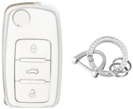 OFFCURVE Autoschlüssel Hülle Schlüsselhülle, Autoschlüssel Schutzhülle Schlüsselgehäuse mit Schlüsselanhänger für VW Volkswagen Polo Golf 4/5/6 Multivan T5 Jetta Bora Passat Skoda Fabia Seat Ibiza