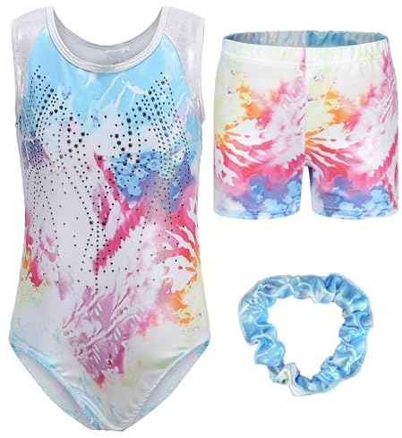 Happy Cherry Turnanzug Mädchen mit Hose Kinder Gymnastik Training Dancewear Gymnastikbody Tanzbody mit Strass Klassisch Ärmellos Gymnastikanzug 9-10 Jahre