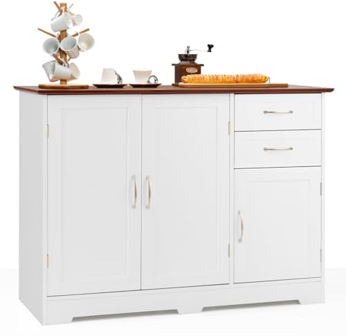 GIANTEX Küchenschrank mit Arbeitsplatte, Kücheninsel Sideboard Küche, Buffetschrank mit 2 Schubladen & Verstellbarer Ablage, Beistellschrank Esszimmerschrank mit Türen, Mehrzweckschrank 100x40x78 cm