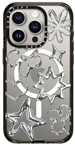CASETiFY Impact Schutzhülle für iPhone 15 Pro, militärische Qualität, Falltest, 2,5 m Fallschutz, kompatibel mit Magsafe, Chrom-Kritzeleien – Transparentes Schwarz