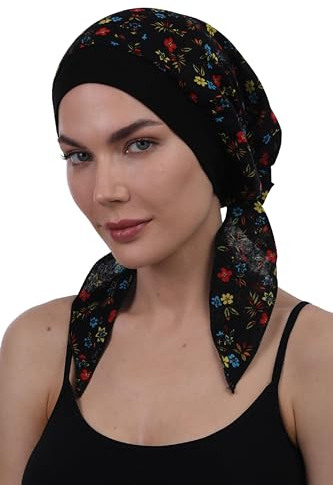 Deresina Kopfbedeckung Einfach Binden Baumwoll Kopftücher (Black Mini Flowers)