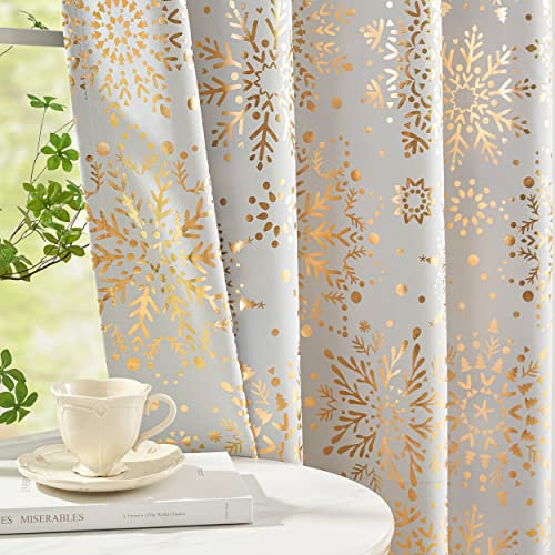 White Gold Blackout Curtains for Living Room 54 Foil Medallion Print Floral Blackout Curtains for Bedroom Vintage Thermal Inuslated Winter Window Drapes for Holiday Décor 50 w 2pcs