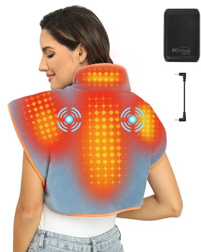 Cordless Weighted Heat Pad for Neck Shoulder Back Pain Relief,12V Heating Pad with 15000mAh Rechargeable Battery,3 Vibration Massager Modes and 3 Heating Levels,Portable Electric Heated Shoulder Wrap