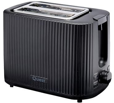 Quest 2 Slice Toasters/Modern Grooved Design / 7 Browning Levels/Reheat & Defrost/Crumb Tray & Cord Storage / 930W (Black)