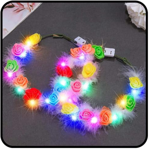 Zoestar LED-Blumenkrone, Stirnband, beleuchteter Federkranz, Stirnbänder, Brautschmuck, Blumen-Kopfschmuck, Festival, Kostüm, Haarschmuck für Frauen