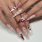 GlamRays 24 Stück Langer Press-On Nägel Stiletto Falsche Nägel Pink False Nails French Tip Acryl Nägel Mit 3D Schleife Kirschen Design Klebe-Nagel Herz Stern Voll Abdeckung