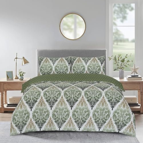 PRIME LINENS Duvet Cover Set 4 Pcs Polyester-Cotton Quilt Cover Bedding Set With Pillow Cases and Extra Fitted Sheet Included (Leaf Green, Double)