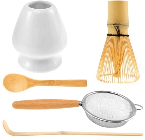 5Pcs Japanese Matcha Tea Set for Beginners, Bamboo Matcha Whisk Set, Matcha Making Starter Kit with Matcha Whisk Tea Scoop Whisk Holder Safe Bamboo Matchas Whisk Holder Set