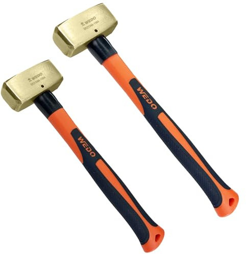 WEDO 2pcs Sledgehammer,500g+1000g Brass Club Hammer with Fiberglass Handle, Die-Forged,Corrosion Resistant, DIN Standard