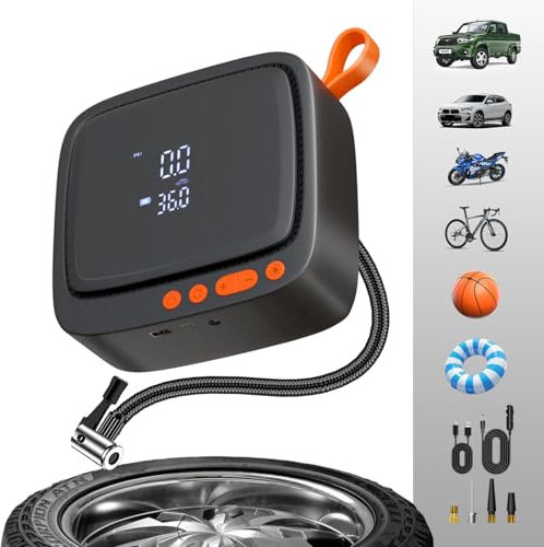 Baiikforza AP22 Tyre Inflator Portable Air Compressor, 150PSI Faster Inflation Cordless & Corded Mini Air Pump for Car Tires with Auto Shut-Off, Dual LCD Display, 3 LED Light Modes, Black