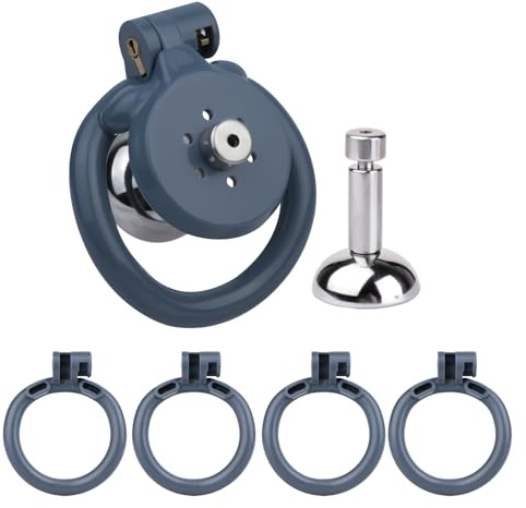 SeLgurFos Cage de chasteté pour homme avec 4 anneaux 40 à 55mm urinoir amovible design plat en résine ABS ceinture chasteté jouets sexuels (Blue)