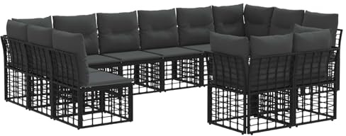vidaXL Outdoor-Sofagarnitur Schwarz und Dunkelgrau Polyester, Verstellbare Fußpads, wetterfeste modulare Gestaltung, Loungeset für draußen, Gartenmöbel, Sofakombination