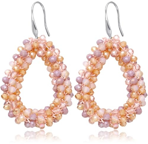 Boho Ohrringe Hängend für Damen, Ohrringe Silber Boho Tropfen Perlen Statement Sommer, Große Ohrhänger Handgefertigte Schmuck für Damen
