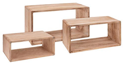 Spetebo Wandregal Rechteck 3er Set aus Holz - 45/40/35 cm - Hängeregal Würfel Regal Holz Natur