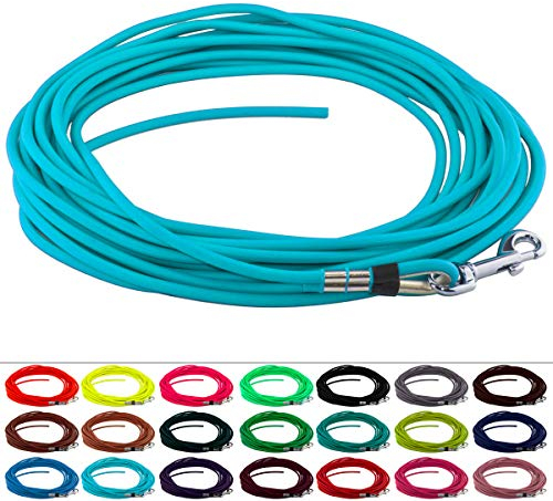 LENNIE Runde BioThane Schleppleine für Hunde ab 25kg, Ø 8mm, 5m lang, ohne Handschlaufe, Cyan/Türkis
