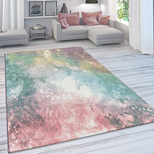 Paco Home Teppich Wohnzimmer Schlafzimmer Kurzflor Vintage Optik Bunt Modern Pastell Abstrakt, Grösse:240x340 cm, Farbe:Bunt