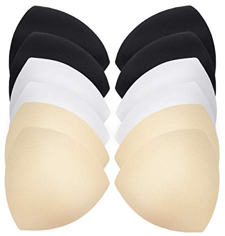 Wireless Bra Removable Padded Inserts 6 Pairs Assorted Colors White Black Skin Sponge Sports Bra Pads for Bikini Tops Swimsuits Comfortable Fit