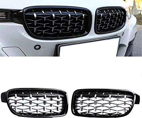 GSRECY Für F30 F31 2012-2018 3 Serie 318d 320d 330d 320i 328i 335i 335i xDrive Twin Fins Front Kindey Stoßstangengrill Grill Paar (Diamant-Schwarz glänzend)