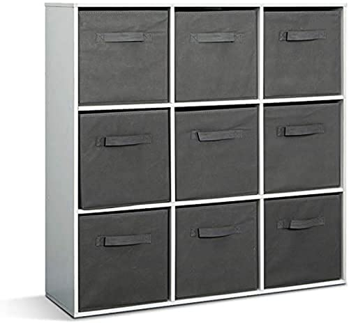 Mondeer Storage Unit, Wooden Bookcase 9-Cube Free Standing with 9 Storage Boxes for Living Room Study Room Balcony Office, 90 x 30 x 90 cm, White