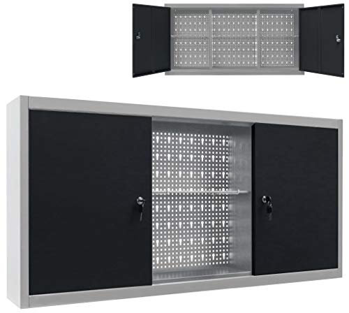 Festnight Armario de Herramientas de Pared Industrial Metal Gris y Negro 120 x 19 x 60 cm