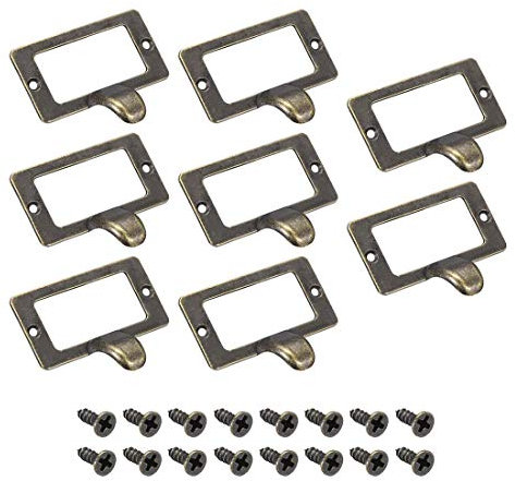 Etikettenhalter mit Griffen, Schubladengriffe, Rahmen für Etikett aus Zinklegierung, Vintage-Stil, für Schrank, bronzefarben, 59 x 44 mm, 8 Stück