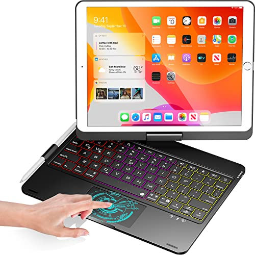 BABG iPad 9th Generation Case with Keyboard, 360° Rotatable Backlit Keyboard with Pencil Holder for 10.2 inch iPad 9th Gen 2021/ 8th Gen 2020/ 7th Gen 2019 and iPad Air 3 / Pro 10.5 -Black