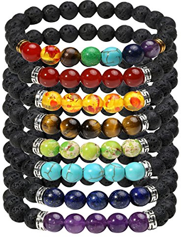 Eigso Chakren Armband Damen mit Lava Stein und Kristallstein für Frauen Männer Meditation Gebeten