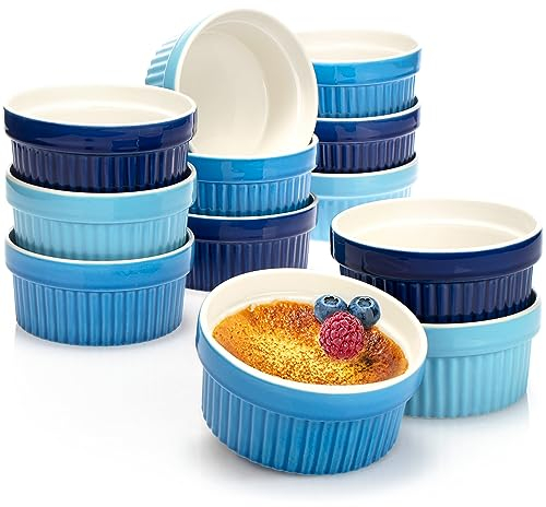 COM-FOUR® 12x Plat à soufflé - bol à crème brûlée en céramique - ramequin four - dans des tons de bleu - 270 ml chacun