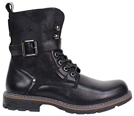 Stivali da Uomo in Pelle PU Stile Vintage Punk Rock con Lacci - Nero 41 EU