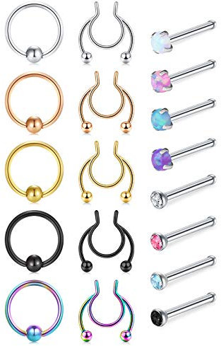 VFUN 20G Piercing Nez Nostril Piercing Acier Chirurgical Diamant Opal Faux Piercing Nez Faux Septum Nostril Piercing Bijoux de Corps Femme Homme