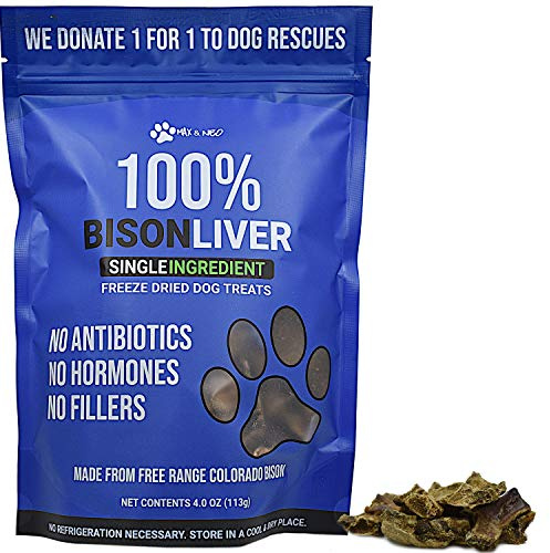Max and Neo Freeze Dried Bison Liver Dog Treats - Single Ingredient, Free Range North American Bison, Human Grade - We Donate 1 for 1 to Dog Rescues for Every Product Sold