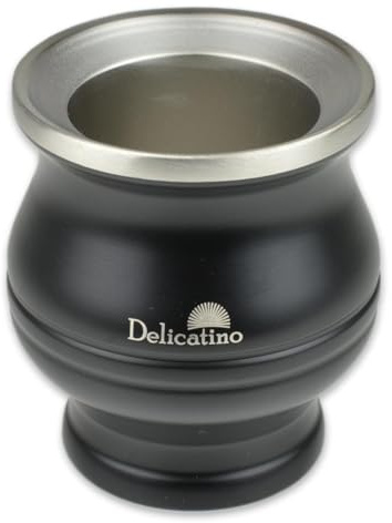 Delicatino - Maté en Acier Inoxydable - Gobelet Isotherme Compact à Double Paroi, Noir, 180ml.