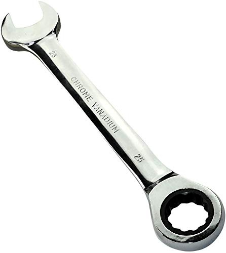 Aerzetix - Chiave combinata manuale aperta/classica 25mm - chiave a cricchetto 25mm Anello/occhiello 12 lati - Metrica - CR-V - serraggio/assemblaggio - Manico diritto lucidato - DIN 3113 - C45508