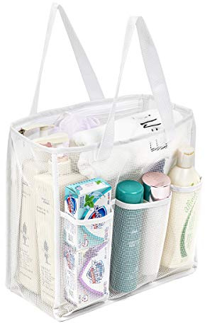 ALYER Große Netz-Duschtasche, tragbar, mit transparenter PVC-Tasche mit Reißverschluss (weiß)