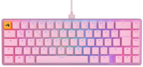 Glorious Gaming GMMK 2 Compact (65%) – Mechanisches Gaming-Keyboard, Aluminiumrahmen, anpassbar, Doubleshot-Kappen, Fox Schalter, tastenweise RGB, Deutsch QWERTZ Layout - Rosa