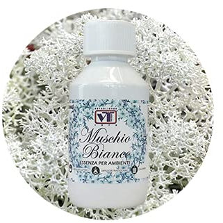 Ricarica Profumatore per Ambienti Concentrato Aromaterapia Olio Essenziale per Diffusori e Caloriferi Fragranza Muschio Bianco 125 Ml.