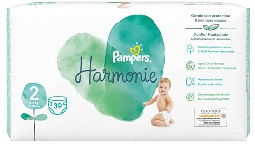 Pampers Harmonie Größe 2, 39 Windeln, 4 kg-8 kg, sanfter Hautschutz und pflanzliche Inhaltsstoffe, Essential Pack