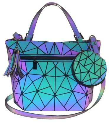 Olografischer Rucksack für Damen, reflektierender Rucksack, wechselt die Farbe des hellen Rucksacks, Reisetasche, Reisetasche, Reisetasche, Handbag + Mini-Wallet, M, Daypack Rucksack